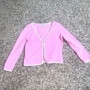 Lilly Pulitzer Pink with Mint Green & White 100% Cashmere  Cardigan Cropped XS